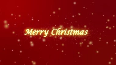 Mutlu Noeller Altın Metinler ve uçan kar tanecikleri kırmızı Noel arkaplanı, hareketli grafikler animasyon, Noel dilekleri, kusursuz döngüler, mutlu tatiller