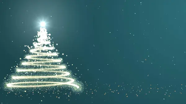 Karácsonyfa Arany Részecskék Ragyogó Csillag Hóesés Másolás Karácsonyi Üdvözlőlap Sötét — Stock Fotó