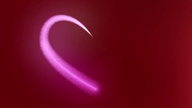 Pembe Uçan Parıldayan Parçacıklar Koyu Kırmızı Arkaplan 'da Kalp Şeklini oluşturuyor. Sevgililer ve Kadınlar Günü animasyonu. Aşk konsepti. Döngü.