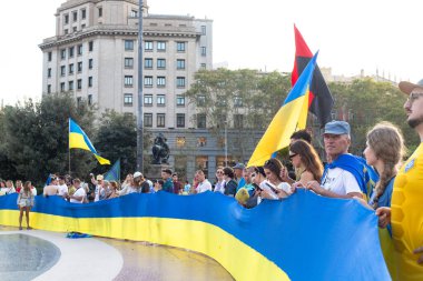 Rally in support of Ukraine in Spain in Barcelona at Plaza Catalunya 08/24/2024 clipart