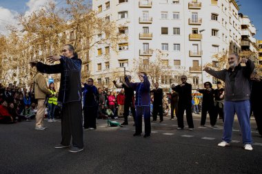 Kültürleriyle Avrupa 'yı tanıtan geleneksel kostümlü Çinliler geçidi. İnsanlar İspanya 'da Çin Yeni Yılı' nı kutluyor, Barselona 25.01.2025