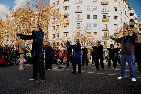 Kültürleriyle Avrupa 'yı tanıtan geleneksel kostümlü Çinliler geçidi. İnsanlar İspanya 'da Çin Yeni Yılı' nı kutluyor, Barselona 25.01.2025
