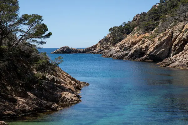Turkuaz suyu olan gizli koy, Tossa de Mar. Güzel deniz manzarası