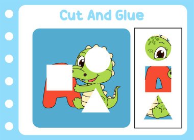 Çocuklar için kes ve yapıştır. Tatlı timsah. bulmaca oyunu .