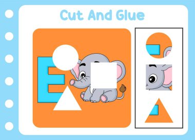 Çocuklar için kes ve yapıştır. Şirin fil. bulmaca oyunu .