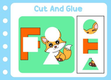 Çocuklar için kes ve yapıştır. Şirin tilki. bulmaca eğitimi oyunu .