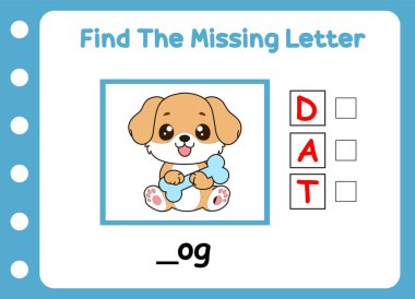 Kayıp yavru köpeklerin kayıp harflerini bul. Şirin küçük köpek. 