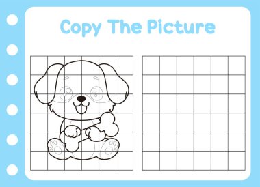 Hayvanın resmini kopyala. Çocuklar için sevimli köpek eğitimi oyunu. Çizgi film vektör illüstrasyonu