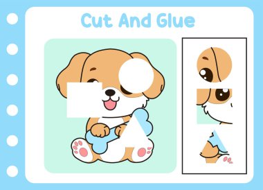 Çocuklar için kes ve yapıştır. Şirin köpek. bulmaca oyunu .
