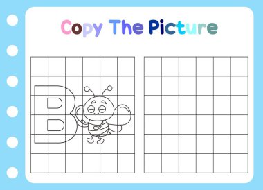 Hayvanın resmini kopyala. Çocuklar için şirin bir arı eğitim oyunu. Çizgi film vektör illüstrasyonu