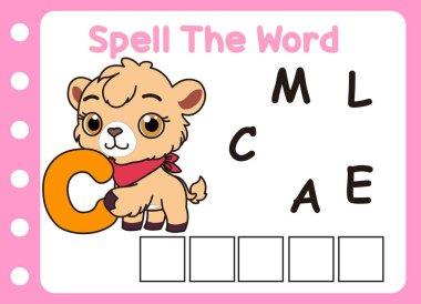 Deve kelimesini hecele. Sevimli küçük deve