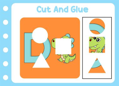 Çocuklar için kes ve yapıştır. Şirin dino. bulmaca oyunu .