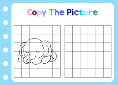 Hayvanın resmini kopyala. Çocuklar için şirin fil eğitimi oyunu. Çizgi film vektör illüstrasyonu