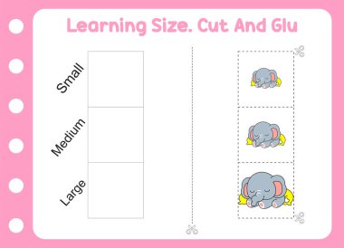 Öğrenme boyutu, kesme ve yapıştırma fili. çocuk eğitimi ve oyun 