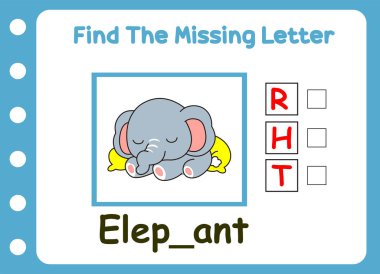 Kayıp fil harfini bul. Şirin küçük fil uyuyor.  