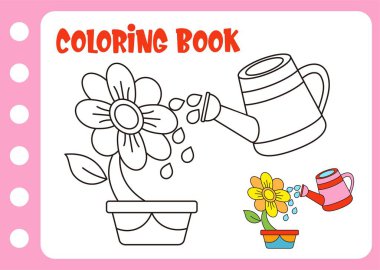 Çocuklar için boyama kitabı. Sulama kutusuyla renklendirme çiçeği