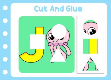 Çocuklar için kes ve yapıştır. Şirin denizanası. bulmaca eğitimi oyunu .