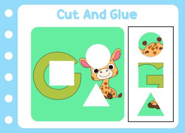 Çocuklar için kes ve yapıştır. Şirin küçük zürafa. bulmaca eğitimi oyunu .