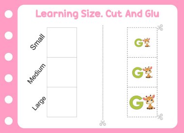 Öğrenme boyutu, kesim ve yapıştırma zürafası. çocuk eğitimi ve öğrenimi