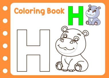 Çocuklar için boyama kitabı. Sevimli küçük su aygırı.