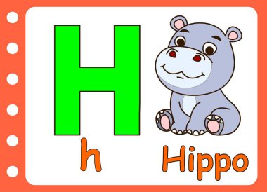 Tatlı su aygırları için H harfi. çocuk eğitimi oyunu