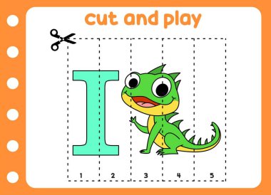 Kes ve hayvan resmi oyna şirin iguana. çocuk oyunu.