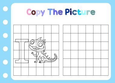 Hayvanın resmini kopyala. şirin iguana oyunu çocuklar için eğitici.