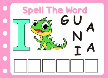 İguana kelimesini hecele. Sevimli küçük tilki H harfiyle.