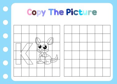 Hayvanın resmini kopyala. şirin kanguru oyunu çocuklar için eğitici.