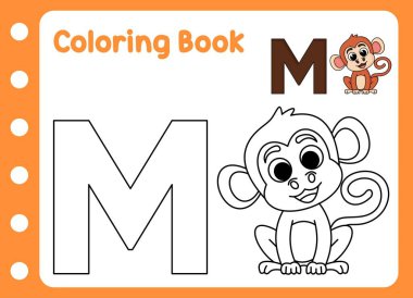 Çocuklar için boyama kitabı. Şirin küçük maymun.