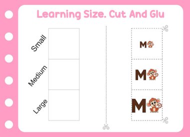 Öğrenme boyutu, kesim ve yapıştırma sevimli maymun. çocuk eğitimi ve öğrenimi