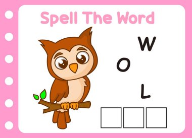 Sevimli baykuşun kelimesini hecele. Üzerinde 