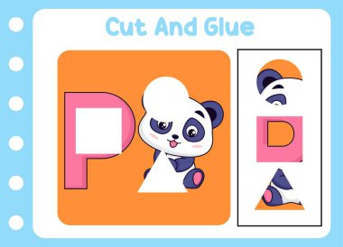 Hayvanları kes ve yapıştır şirin panda. çocuk bulmacası.