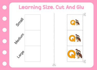 Öğrenme boyutu, kesme ve yapıştırma şirin bıldırcın. çocuk eğitimi ve öğrenimi