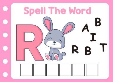 Tatlı tavşanın kelimesini hecele. Üzerinde R harfi olan küçük şirin bıldırcın.