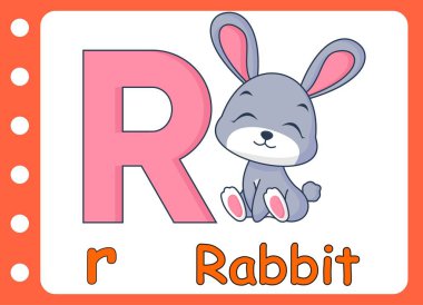 Sevimli tavşan için R harfi. çocuk eğitimi oyunu öğrenme