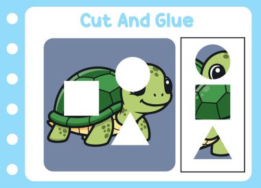 Hayvanları kes ve yapıştır şirin kaplumbağa. çocuk bulmacası.
