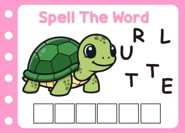 Şirin kaplumbağa kelimesini hecele. Sevimli küçük kaplumbağa ve T harfi.