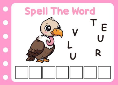 Tatlı akbabanın sözcüğünü hecele. V harfli şirin küçük akbaba.