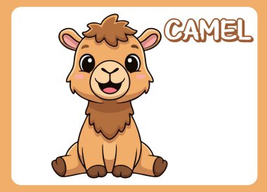 Sevimli küçük deve mutlu gülümseme çizgi film çizimi.