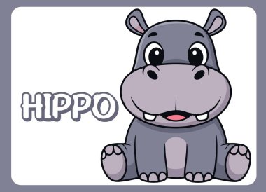 Sevimli küçük su aygırı neşeli çizgi film çizimi.