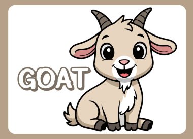 Sevimli küçük keçi gülüşü çizgi film çizimi.