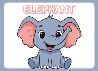 Şirin küçük fil mutlu gülümseme çizgi film çizimi.