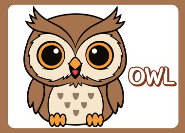 Sevimli küçük baykuş mutlu gülümseme çizgi film çizimi.