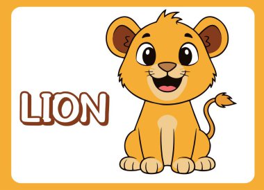 Sevimli küçük aslan mutlu gülümseme çizgi film çizimi.