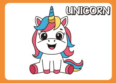 Şirin, küçük, tek boynuzlu at mutlu, çizgi film çizimi. vektör 2 boyut