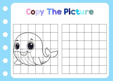 Hayvanın resmini kopyala. şirin balina çocuklar için eğitici.