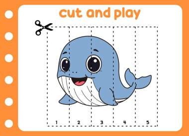 Kes ve şirin bir balina resmi çek. çocuk oyunu.