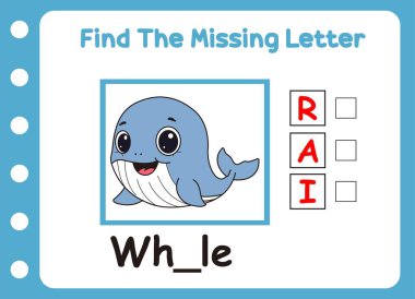 Kayıp küçük balina harfini bul. .