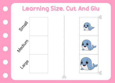 Öğrenme boyutu, kesim ve yapıştırma şirin balina. çocuk eğitimi ve öğrenimi